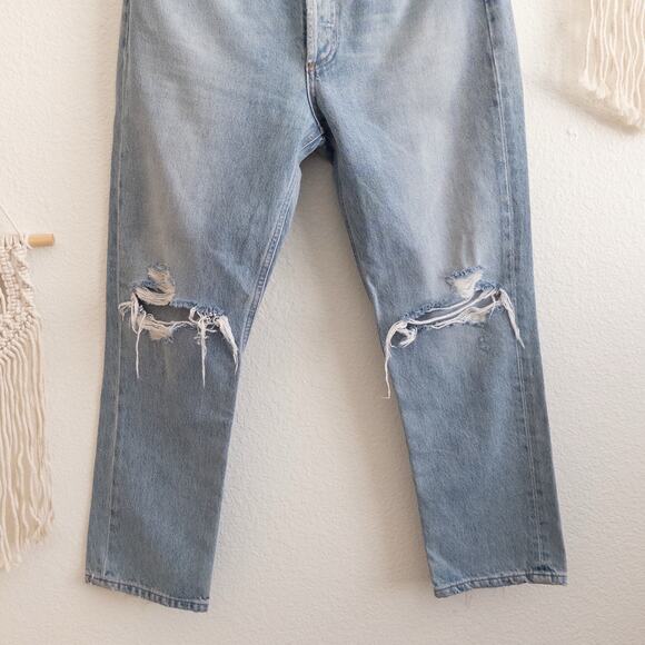Agolde Riley High Rise Straight Cropped Distressed Organic Cotton Jeans Size 28 - Picture 4 of 11